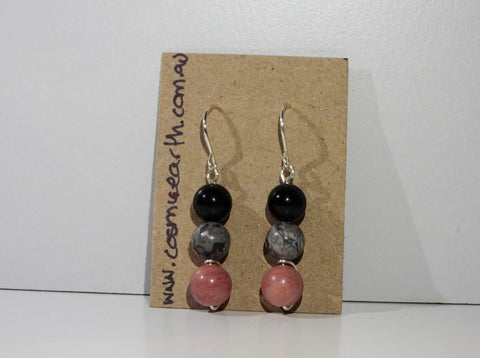 Rhodonite, Map Jasper, Onyx earrings