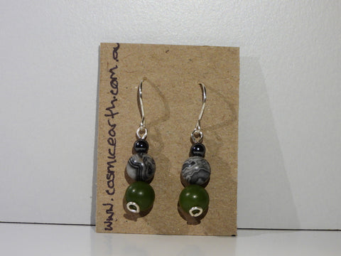 Green Jade, Map Jasper, Hematite earrings