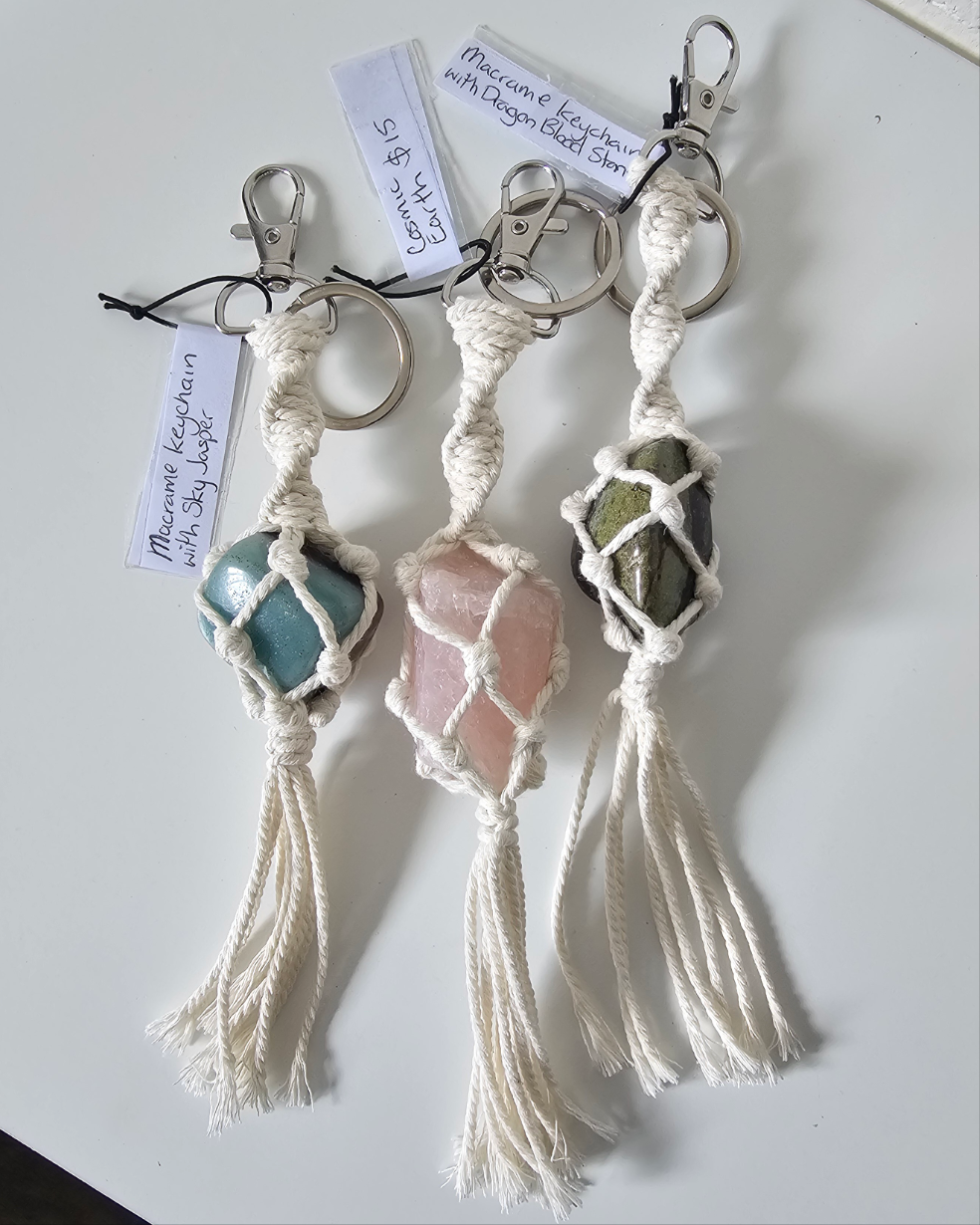 Macrame crystal keyrings