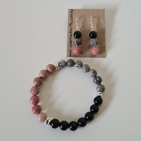 Rhodonite, Map Jasper, Onyx elastic bracelet