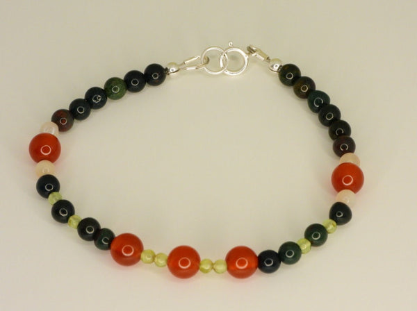 Carnelian, Peridot, Bloodstone and Moonstone Bracelet