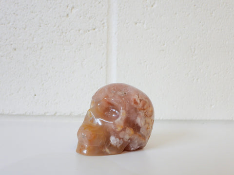 Flower Agate skull carving