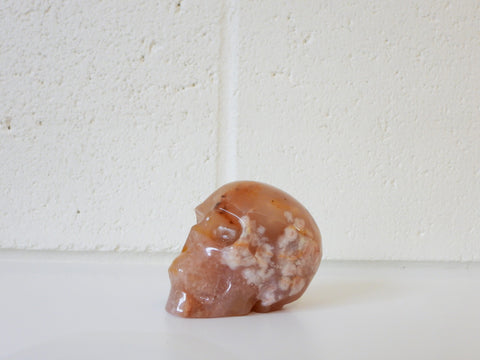 Flower Agate skull carving