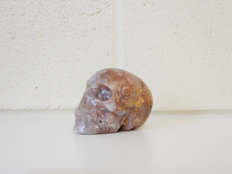 Flower Agate skull carving