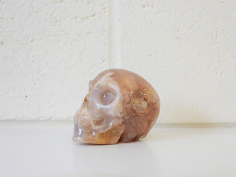 Flower Agate skull carving