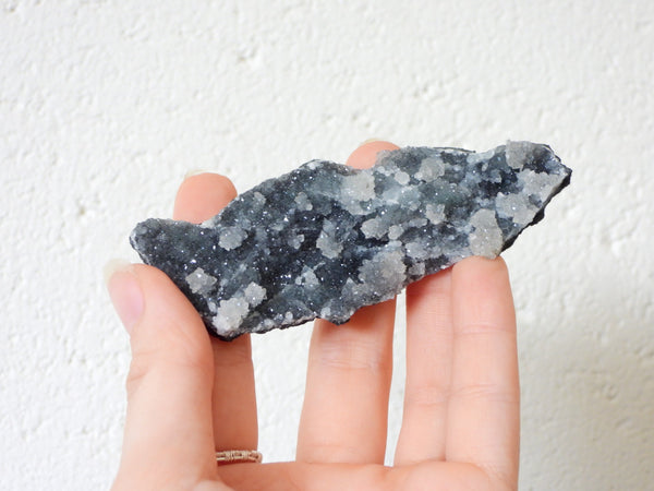 Clear Apophyllite on Black Chalcedony druzy