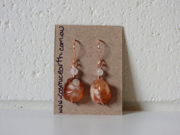 Flower Agate and White Jade earrings