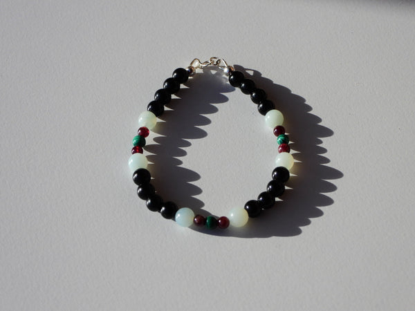 Malachite, Garnet, Amazonite, Obsidian bracelet