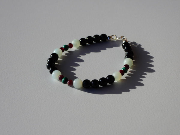 Malachite, Garnet, Amazonite, Obsidian bracelet