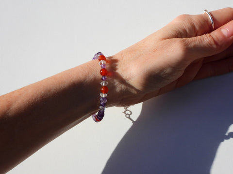 Carnelian, Amethyst, Clear Quartz bracelet