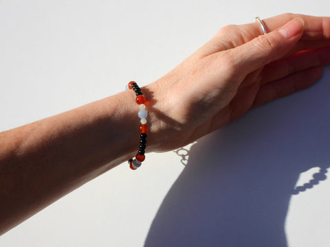 Angelite, White Jade, Carnelian, Obsidian bracelet