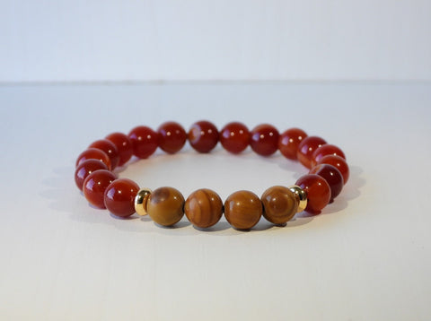 Carnelian and Woodgrain elastic bracelet