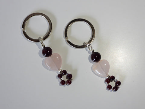 Rose Quartz & Garnet keyring